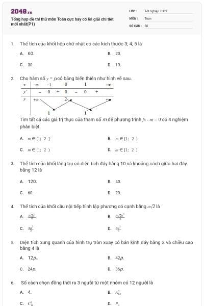 Tổng hợp đề thi thử môn Toán cực hay có lời giải chi tiết mới nhất(P1)