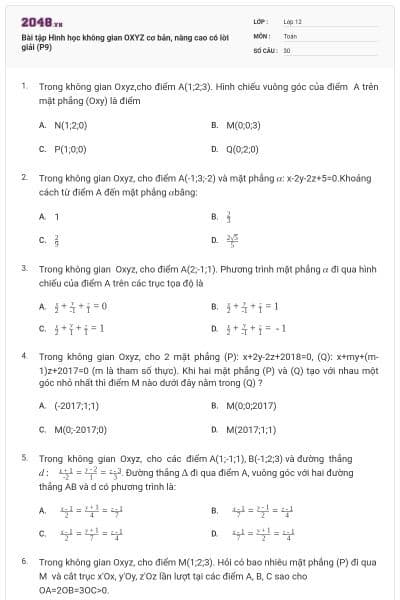 Bài tập Hình học không gian OXYZ cơ bản, nâng cao có lời giải (P9)