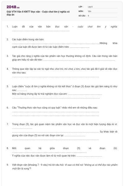 Giải VTH Văn 8 KNTT Đọc văn - Cuộc chơi tim ý nghĩa có đáp án
