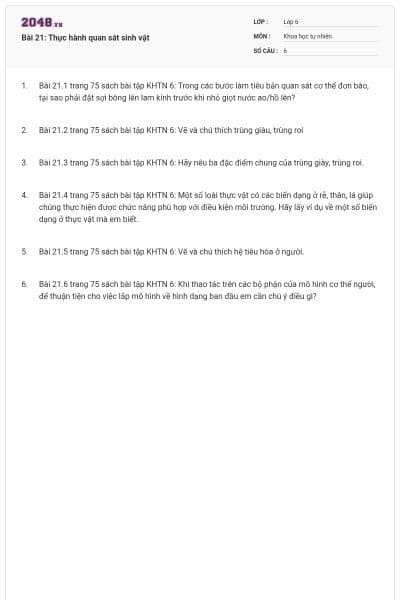 Bài 21: Thực hành quan sát sinh vật