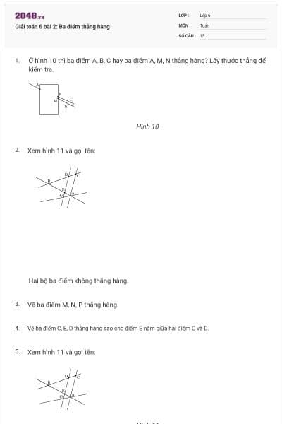 Giải toán 6 bài 2: Ba điểm thẳng hàng