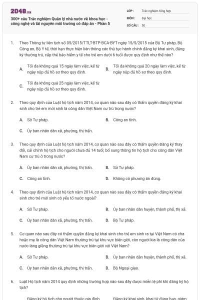 300+ câu Trắc nghiệm Quản lý nhà nước về khoa học - công nghệ và tài nguyên môi trường có đáp án - Phần 5