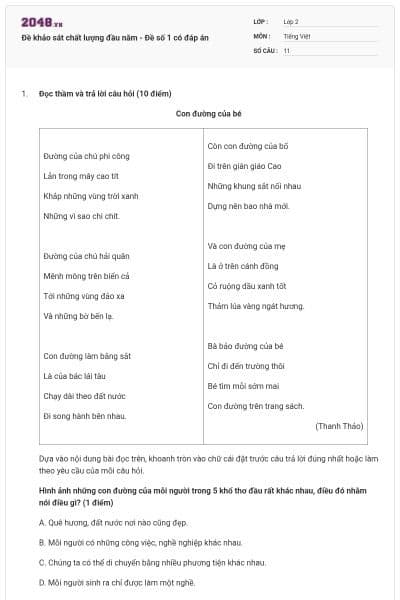 Đề khảo sát chất lượng đầu năm - Đề số 1 có đáp án