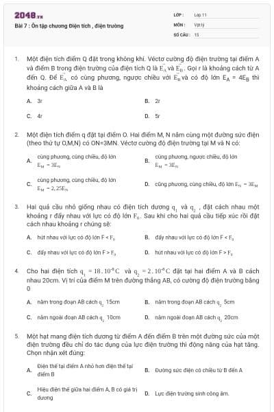Bài 7 : Ôn tập chương Điện tích , điện trường