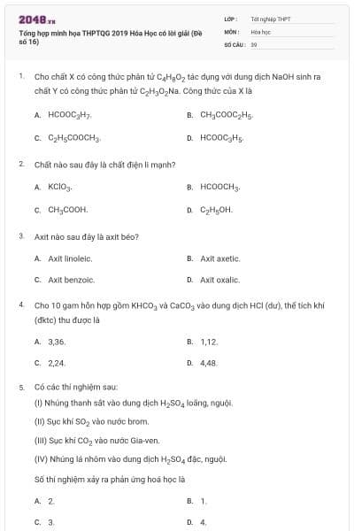 Tổng hợp minh họa THPTQG 2019 Hóa Học có lời giải (Đề số 16)