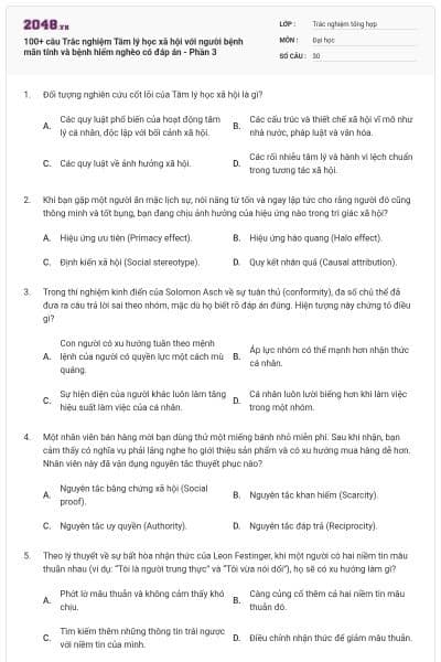 100+ câu Trắc nghiệm Tâm lý học xã hội với người bệnh mãn tính và bệnh hiểm nghèo có đáp án - Phần 3