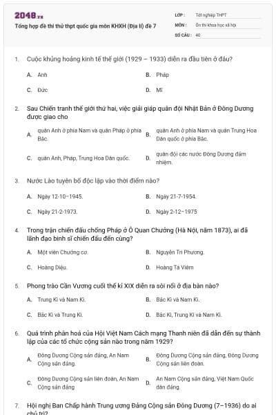 Tổng hợp đề thi thử thpt quốc gia môn KHXH (Địa lí) đề 7