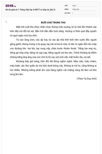 Đề thi giữa kì 1 Tiếng Việt lớp 4 KNTT có đáp án (Đề 2)