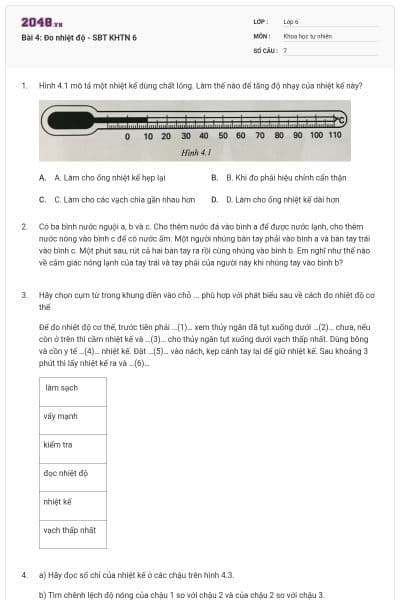 Bài 4: Đo nhiệt độ - SBT KHTN 6