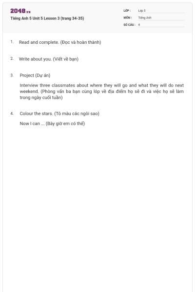 Tiếng Anh 5 Unit 5 Lesson 3 (trang 34-35)