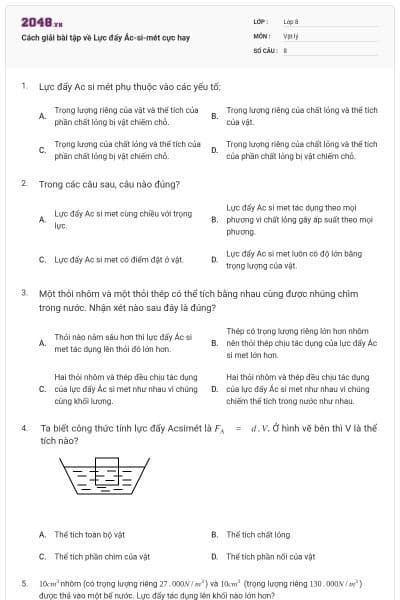 Cách giải bài tập về Lực đẩy Ác-si-mét cực hay