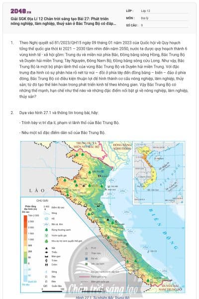 Giải SGK Địa Lí 12 Chân trời sáng tạo Bài 27: Phát triển nông nghiệp, lâm nghiệp, thuỷ sản ở Bắc Trung Bộ có đáp án