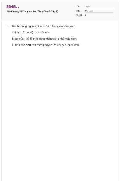 Bài 4 (trang 12 Cùng em học Tiếng Việt 5 Tập 1)