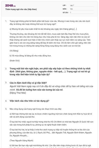 Thêm trạng ngữ cho câu (tiếp theo)