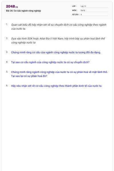 Bài 26: Cơ cấu ngành công nghiệp