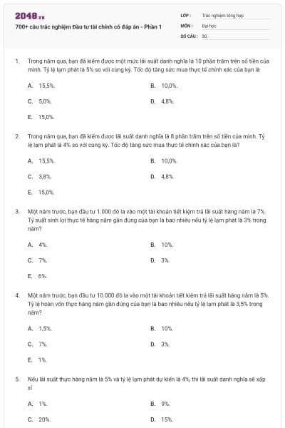 700+ câu trắc nghiệm Đầu tư tài chính có đáp án - Phần 1