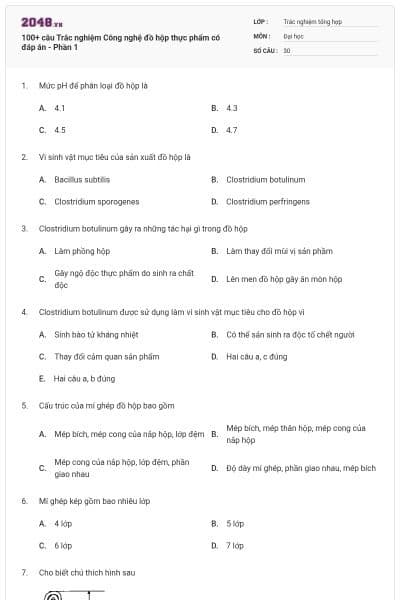 100+ câu Trắc nghiệm Công nghệ đồ hộp thực phẩm có đáp án - Phần 1