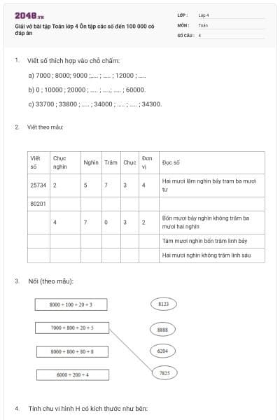 Giải vở bài tập Toán lớp 4 Ôn tập các số đến 100 000 có đáp án