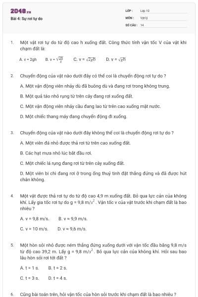 Bài 4: Sự rơi tự do