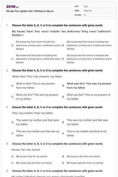 Bài tập Trắc nghiệm Unit 3 Writing có đáp án