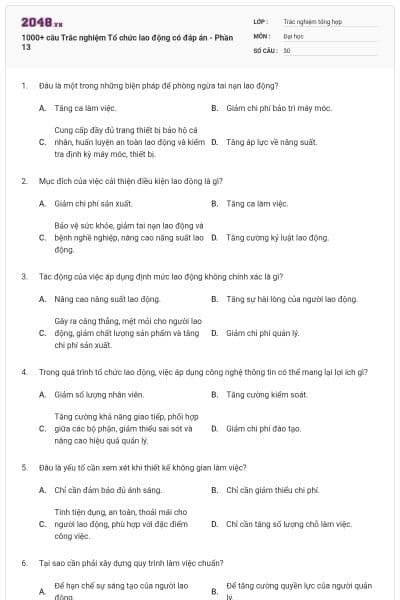 1000+ câu Trắc nghiệm Tổ chức lao động có đáp án - Phần 13