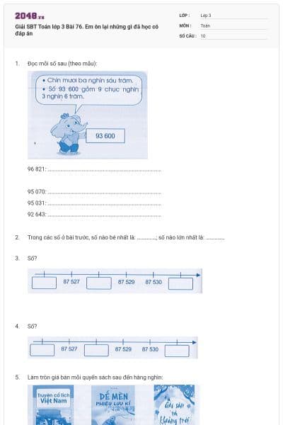 Giải SBT Toán lớp 3 Bài 76. Em ôn lại những gì đã học có đáp án