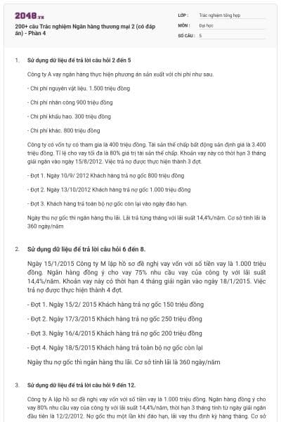 200+ câu Trắc nghiệm Ngân hàng thương mại 2 (có đáp án) - Phần 4
