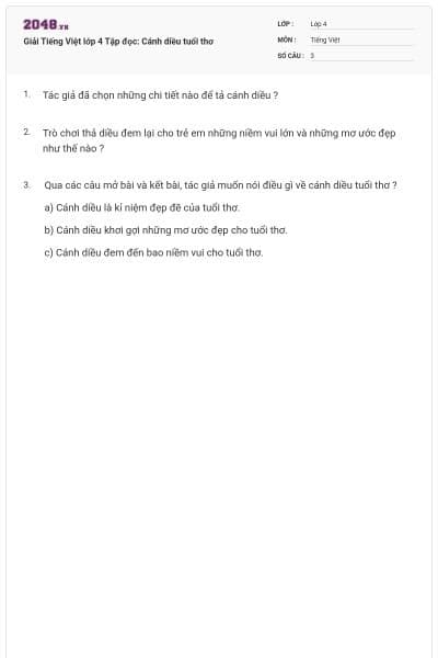 Giải Tiếng Việt lớp 4 Tập đọc: Cánh diều tuổi thơ