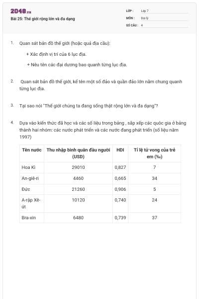 Bài 25: Thế giới rộng lớn và đa dạng