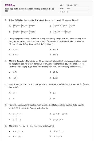 Tổng hợp đề thi thptqg môn Toán cực hay mới nhất (Đề số 07)
