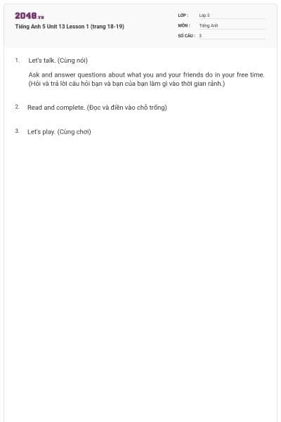 Tiếng Anh 5 Unit 13 Lesson 1 (trang 18-19)