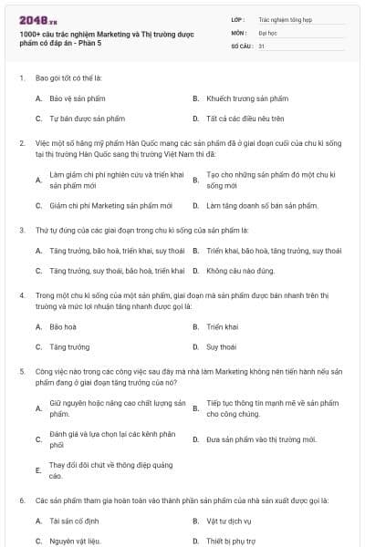 1000+ câu trắc nghiệm Marketing và Thị trường dược phẩm có đáp án - Phần 5