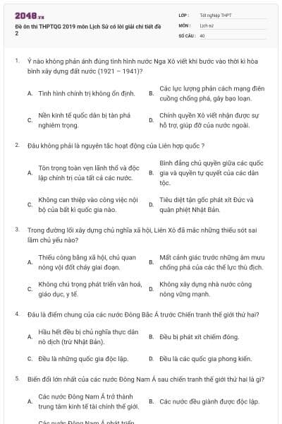 Đề ôn thi THPTQG 2019 môn Lịch Sử có lời giải chi tiết đề 2
