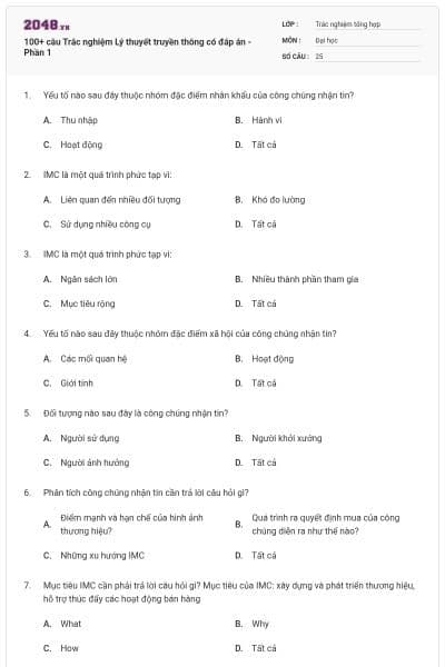 100+ câu Trắc nghiệm Lý thuyết truyền thông có đáp án - Phần 1
