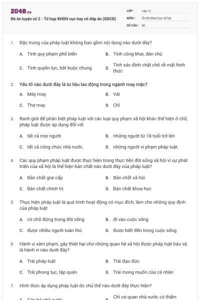 Đề ôn luyện số 2 - Tổ hợp KHXH cực hay có đáp án (GDCD)