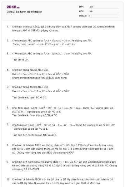 Dạng 2. Bài luyện tập có đáp án