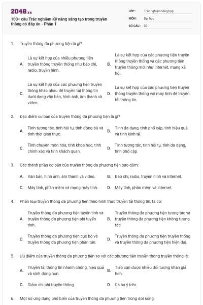 100+ câu Trắc nghiệm Kỹ năng sáng tạo trong truyền thông có đáp án - Phần 1