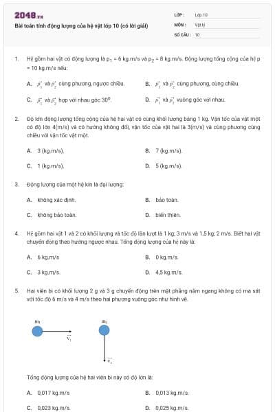 Bài toán tính động lượng của hệ vật lớp 10 (có lời giải)