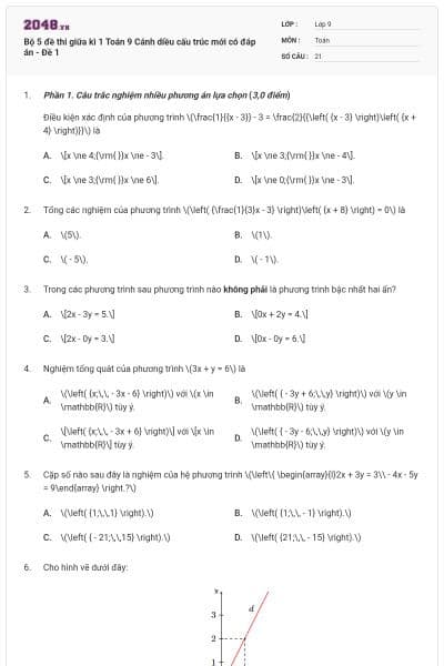 Bộ 5 đề thi giữa kì 1 Toán 9 Cánh diều cấu trúc mới có đáp án - Đề 1