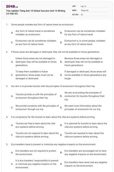 Trắc nghiệm Tiếng Anh 10 Global Success Unit 10 Writing (có đáp án)