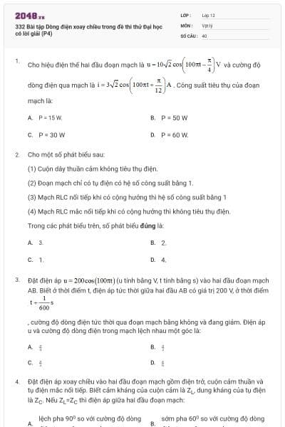 332 Bài tập Dòng điện xoay chiều trong đề thi thử Đại học có lời giải (P4)