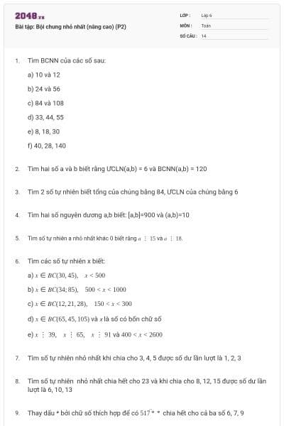 Bài tập: Bội chung nhỏ nhất (nâng cao) (P2)
