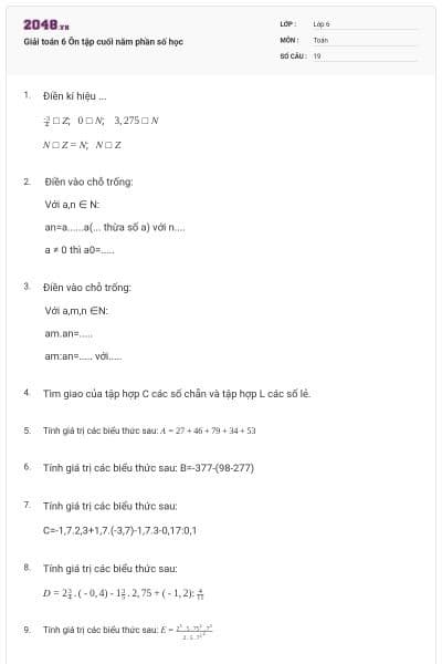 Giải toán 6 Ôn tập cuối năm phần số học