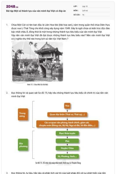 Bài tập Một số thành tựu của văn minh Đại Việt có đáp án