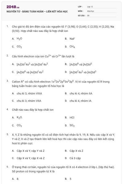 NGUYÊN TỬ - BẢNG TUẦN HOÀN – LIÊN KẾT HÓA HỌC