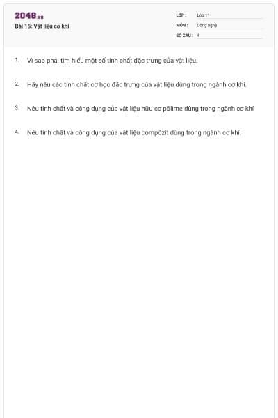 Bài 15: Vật liệu cơ khí