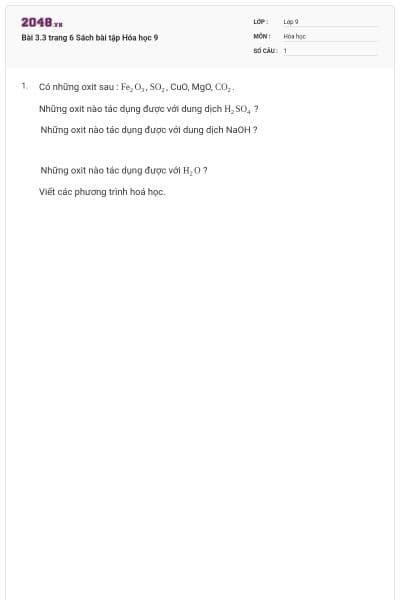 Bài 3.3 trang 6 Sách bài tập Hóa học 9