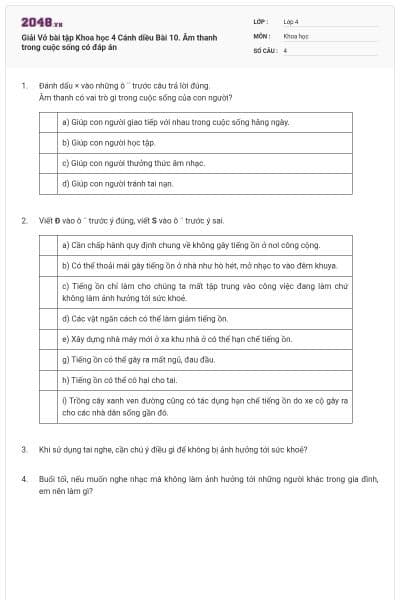 Giải Vở bài tập Khoa học 4 Cánh diều Bài 10. Âm thanh trong cuộc sống có đáp án