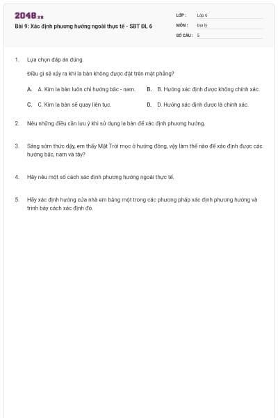 Bài 9: Xác định phương hướng ngoài thực tế - SBT ĐL 6