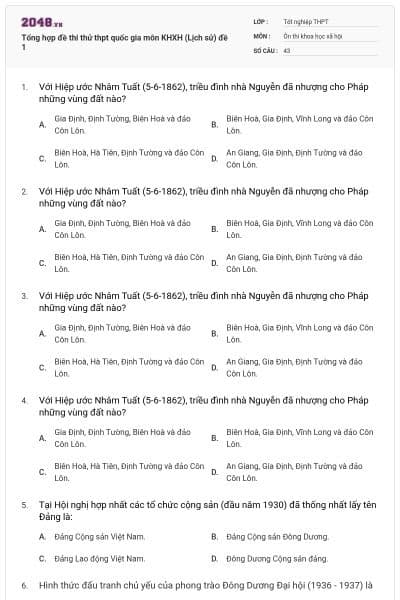 Tổng hợp đề thi thử thpt quốc gia môn KHXH (Lịch sử) đề 1